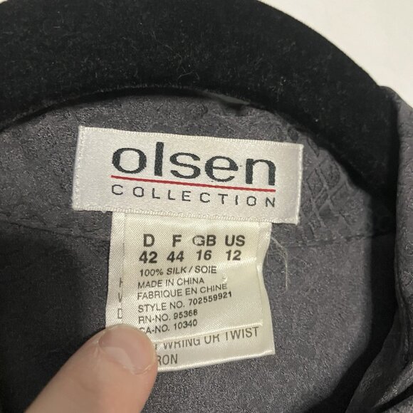 Olsen Snakeskin Silk Blouse Womens 12 Gray Button Up Neutral Textured Chic - Picture 2 of 7